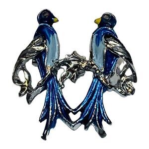 Gerrys Womens Blue Enamel Love Birds On A Perch Silver Tone Vintage Brooch